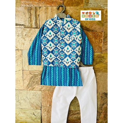 Boys Traditional Print Kurta Pajama Jacket Set