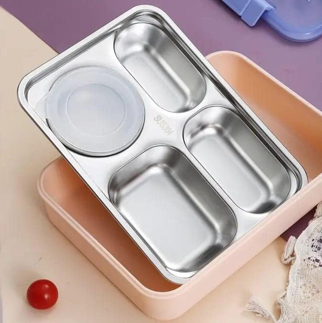 Stainless Steel 4 Compartment Lunch Box 1000ml