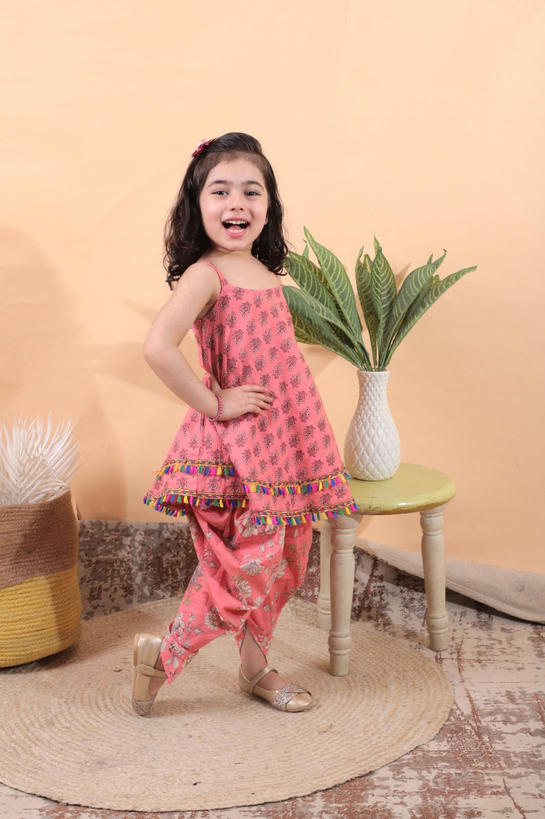 Girls Sleeveless Kurti with Dhoti set - Pure Cotton