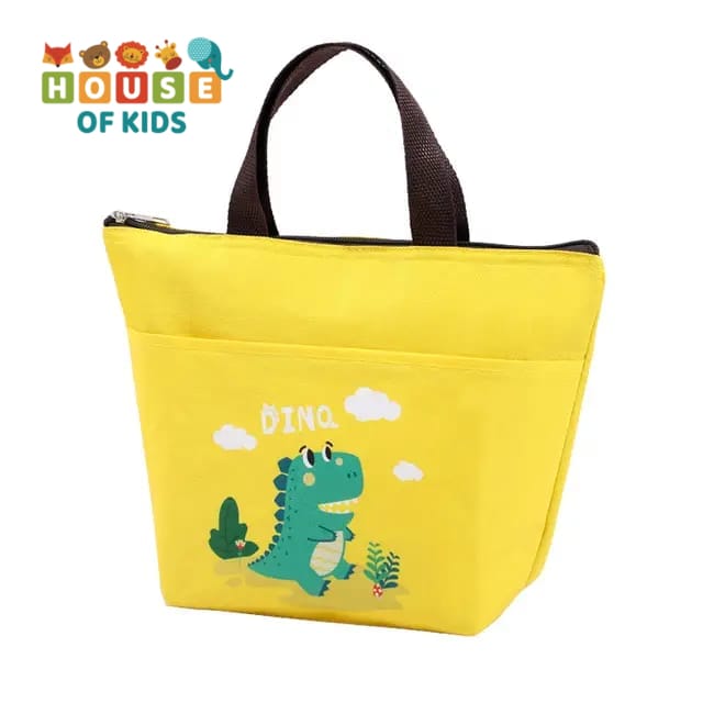 Large Capacity Insulated Lunch Bag Cartoon Print with Pocket in Front