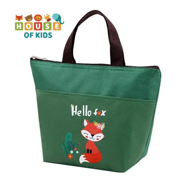 Large Capacity Insulated Lunch Bag Cartoon Print with Pocket in Front