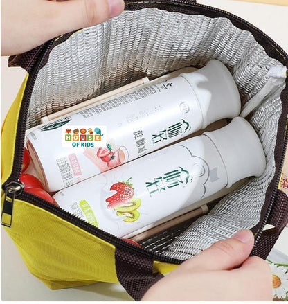 Large Capacity Insulated Lunch Bag Cartoon Print with Pocket in Front