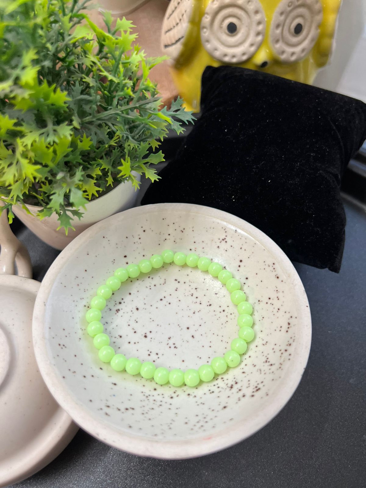 Light Green Plastic Beads Bracelet - Stretchable (Perfect for Dailywear)