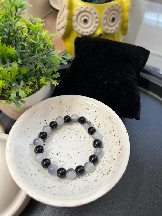 Grey and Black Beads Bracelet - Stretchable (Perfect for Dailywear)