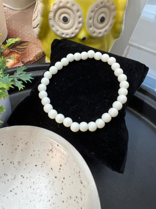 White Plastic Beads Bracelet - Stretchable (Perfect for Dailywear)