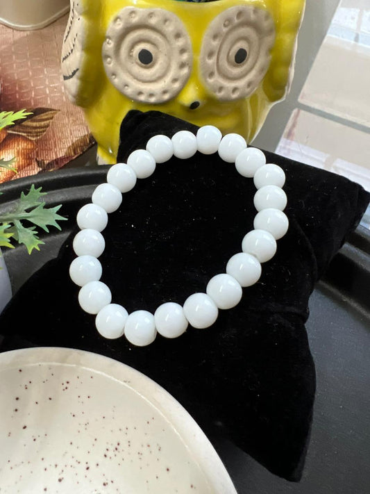 Glossy White Beads Bracelet - Stretchable (Perfect for Dailywear)