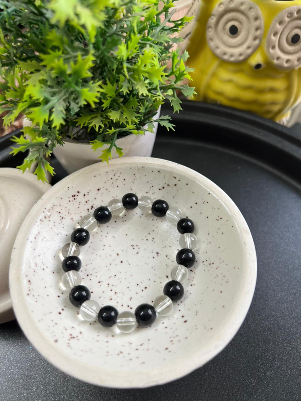 White and Black Beads Bracelet - Stretchable (Perfect for Dailywear)