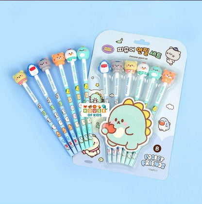 Kawaii 6pc Pencil Set with Cartoon Topper- Pack of 6pc