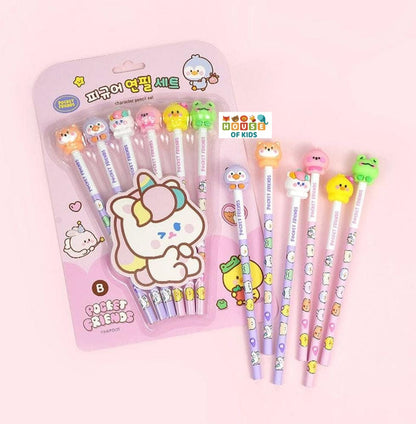 Kawaii 6pc Pencil Set with Cartoon Topper- Pack of 6pc