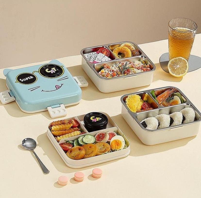 Kids Double Decker Stainless Steel Bento Lunch Box 1120ml+70ml