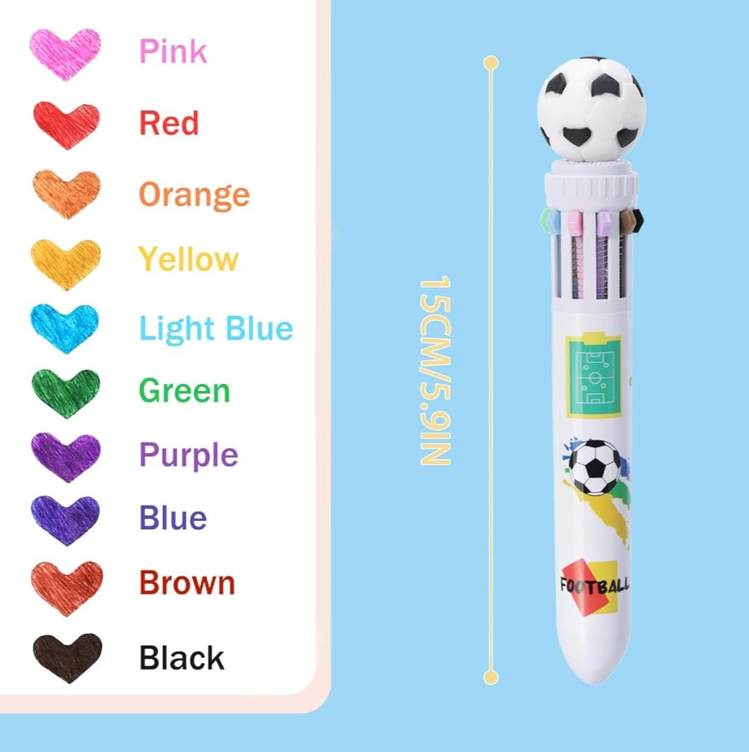 HOK Multicolor Ballpoint Pen 0.5mm|10-in-1 Colored Retractable World Cup Soccer Ballpoint Pen- Pack of 4pcs