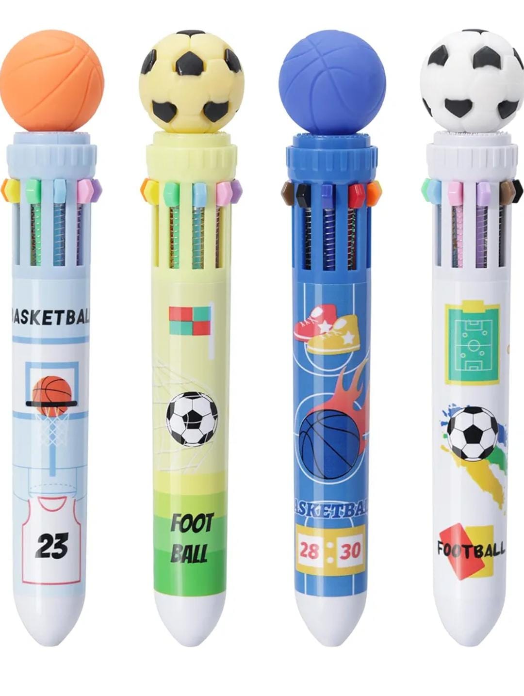 HOK Multicolor Ballpoint Pen 0.5mm|10-in-1 Colored Retractable World Cup Soccer Ballpoint Pen- Pack of 4pcs