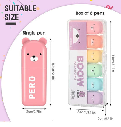 HOK 6pc Set Cute Mini Bear Highlighter|Kawaii Pastel Colors Highlighter Set