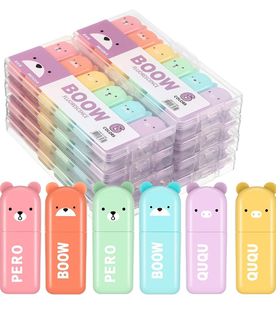 HOK 6pc Set Cute Mini Bear Highlighter|Kawaii Pastel Colors Highlighter Set