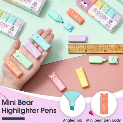 HOK 6pc Set Cute Mini Bear Highlighter|Kawaii Pastel Colors Highlighter Set