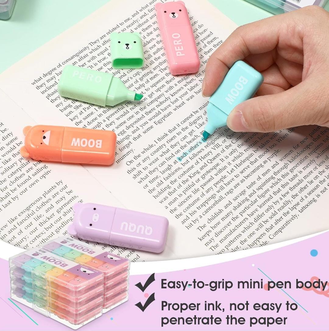 HOK 6pc Set Cute Mini Bear Highlighter|Kawaii Pastel Colors Highlighter Set