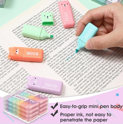 HOK 6pc Set Cute Mini Bear Highlighter|Kawaii Pastel Colors Highlighter Set