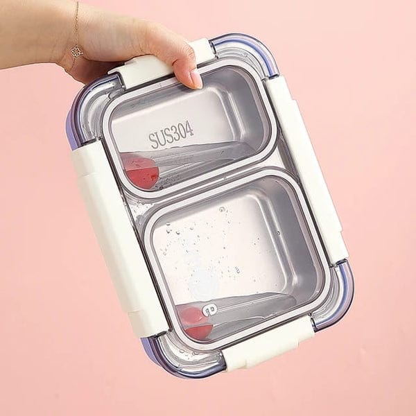 HOK 2 Compartment Stainless Steel Leakproof Bento Lunch Box With Steel Spoon