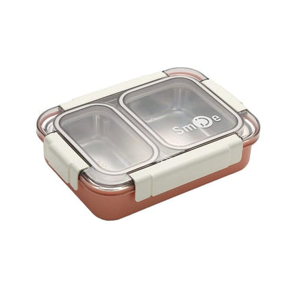 HOK 2 Compartment Stainless Steel Leakproof Bento Lunch Box With Steel Spoon