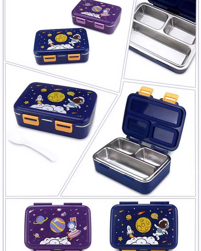 HOK Space Theme Thermal Insulated Leak Proof 3 Compartment Steel Lunch Box