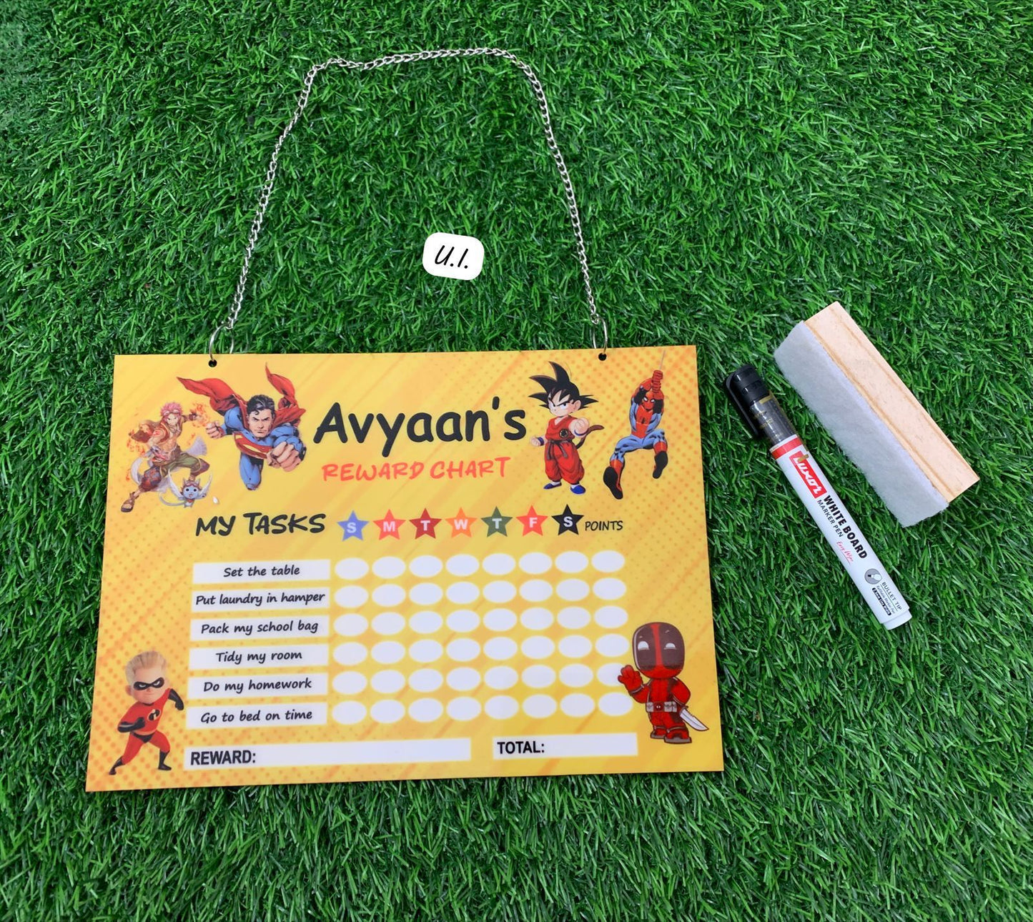 Personalized Rewards Chart with Duster & Marker Combo with attached Chain