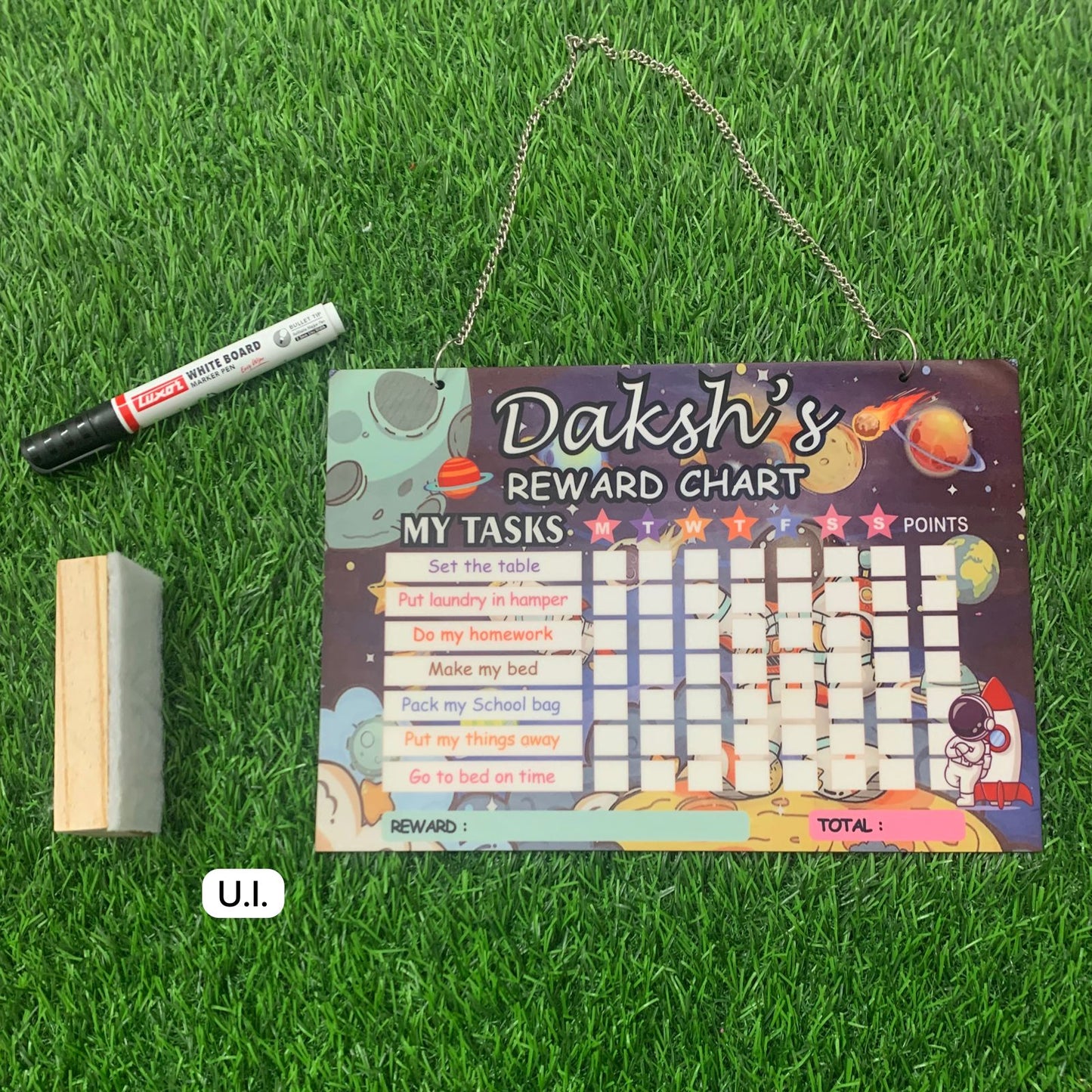 Personalized Rewards Chart with Duster & Marker Combo with attached Chain