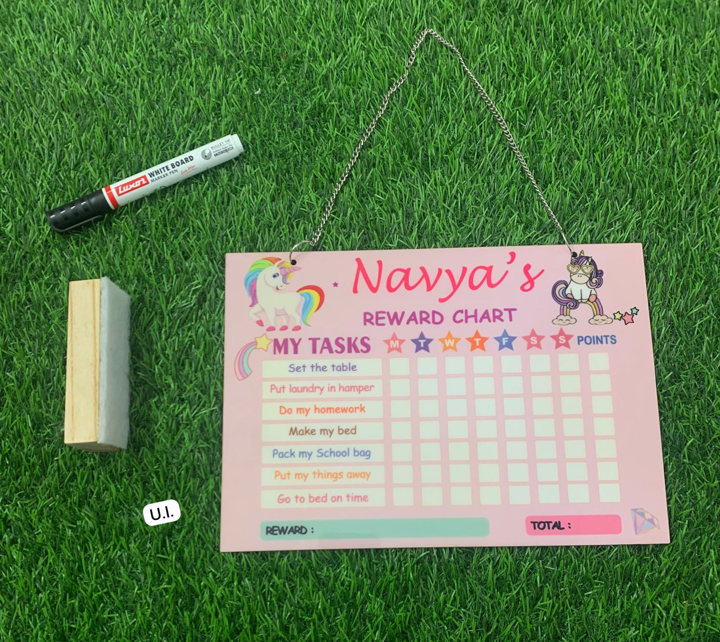 Personalized Rewards Chart with Duster & Marker Combo with attached Chain