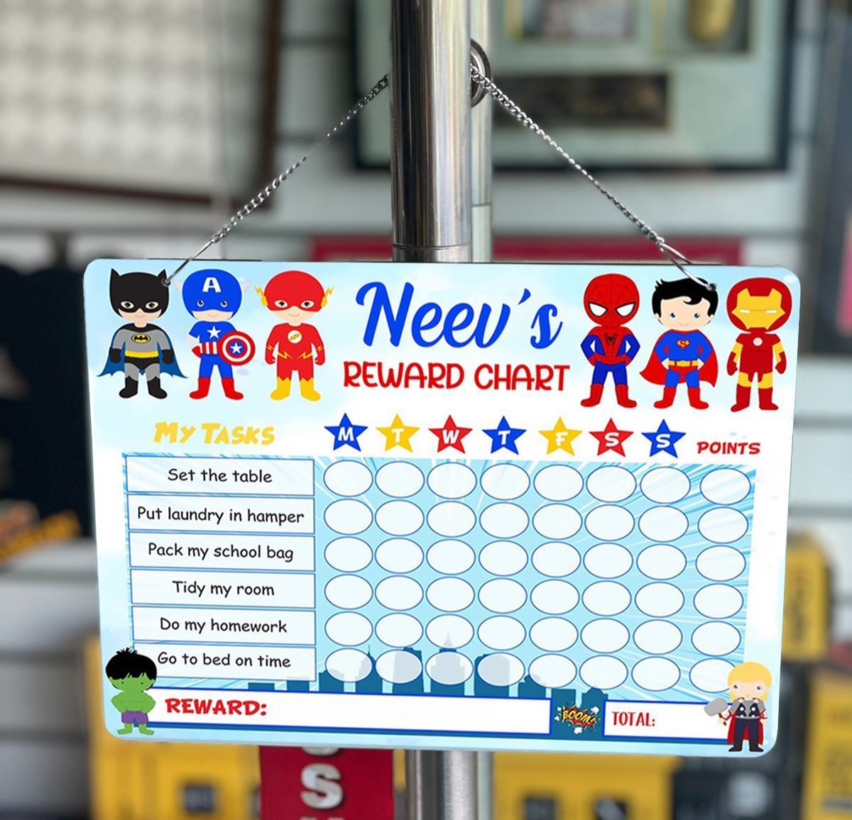 Personalized Rewards Chart with Duster & Marker Combo with attached Chain