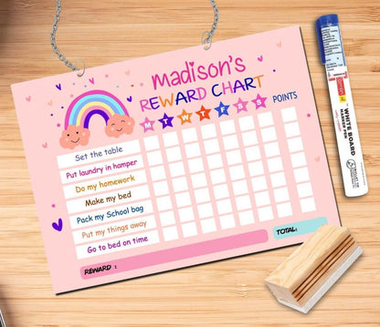 Personalized Rewards Chart with Duster & Marker Combo with attached Chain