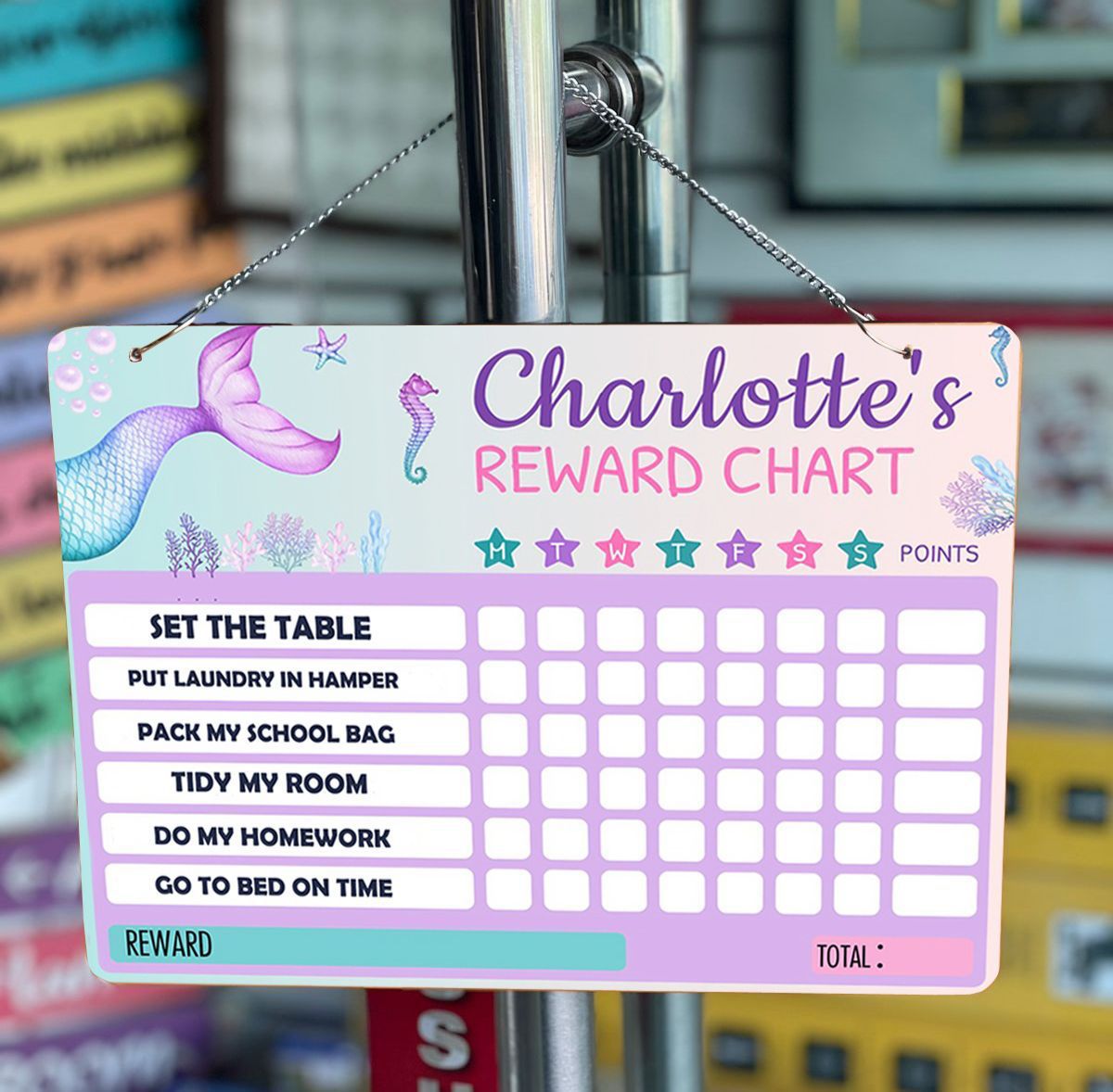 Personalized Rewards Chart with Duster & Marker Combo with attached Chain