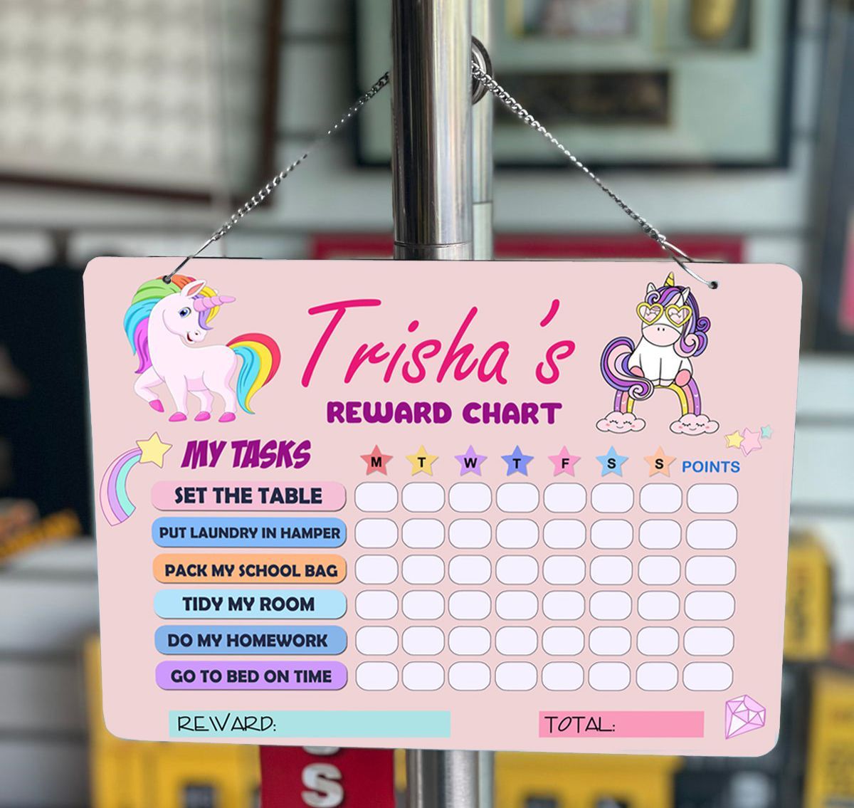 Personalized Rewards Chart with Duster & Marker Combo with attached Chain