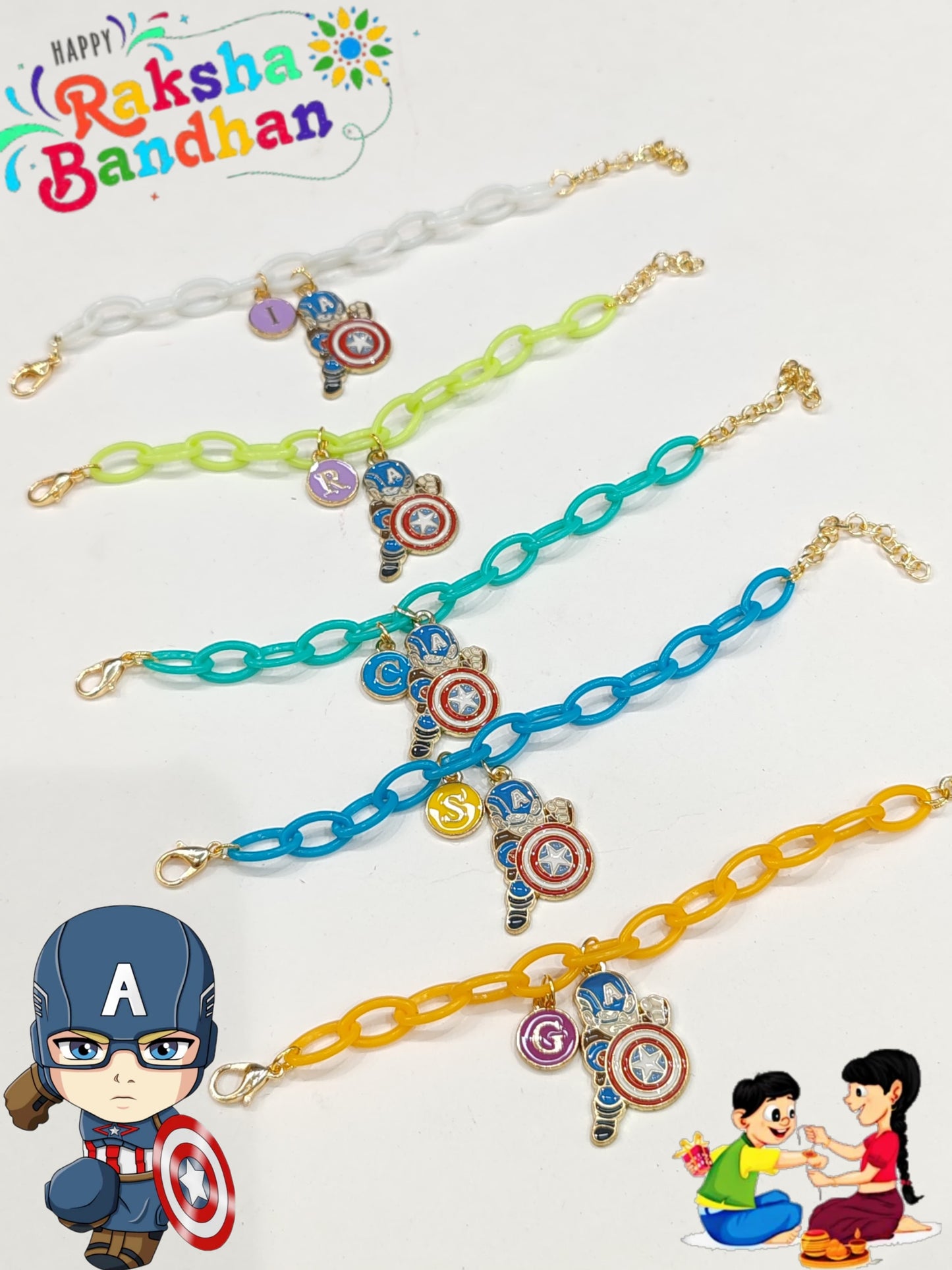 HOK Personalized Captain America Rakhi Cum Bracelet For Kids