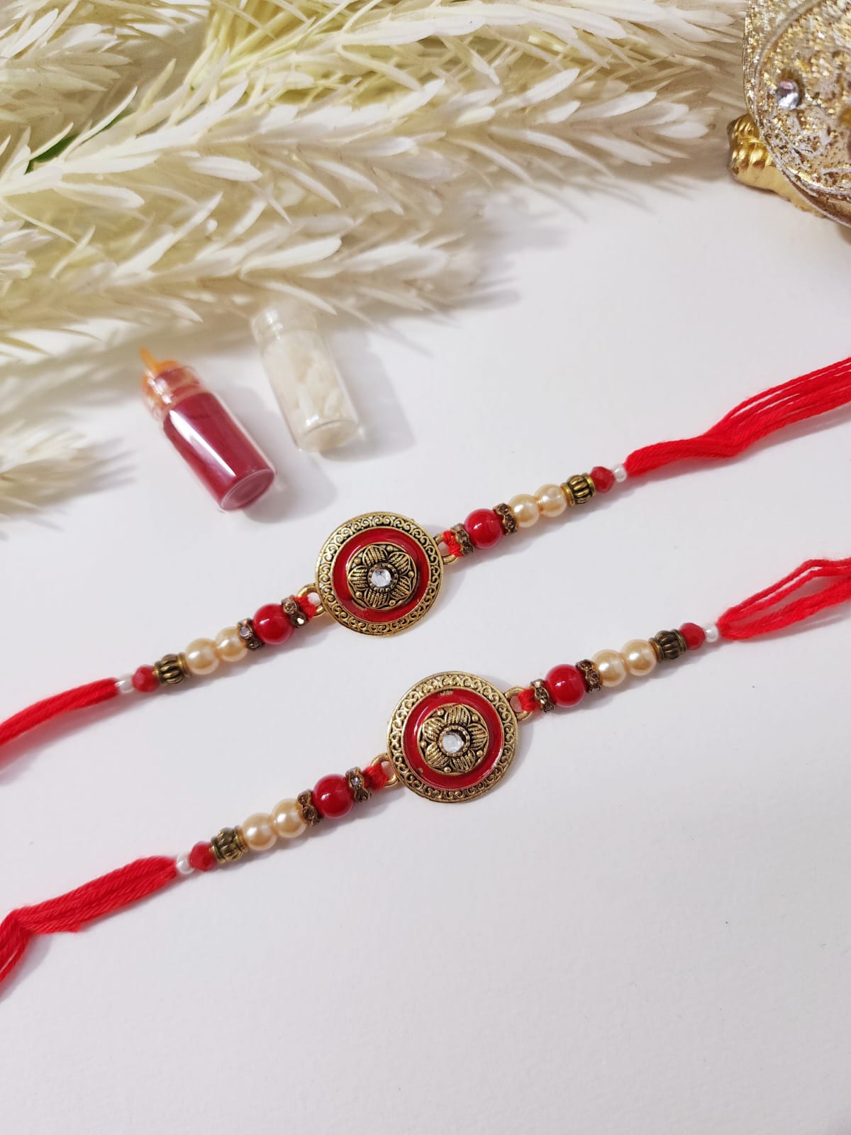 HOK Red Golden Designer Rakhi