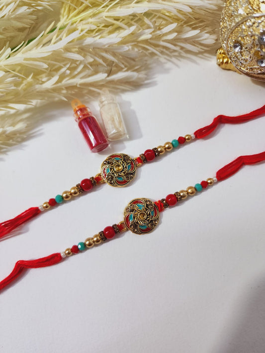 HOK Flower Design Golden Traditional Rakhi