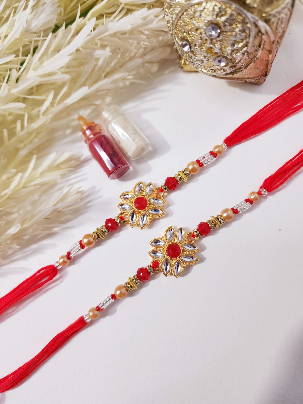 HOK Red Kundan Flower rakhi