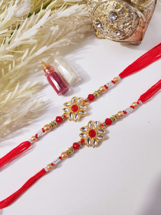 HOK Red Kundan Flower rakhi