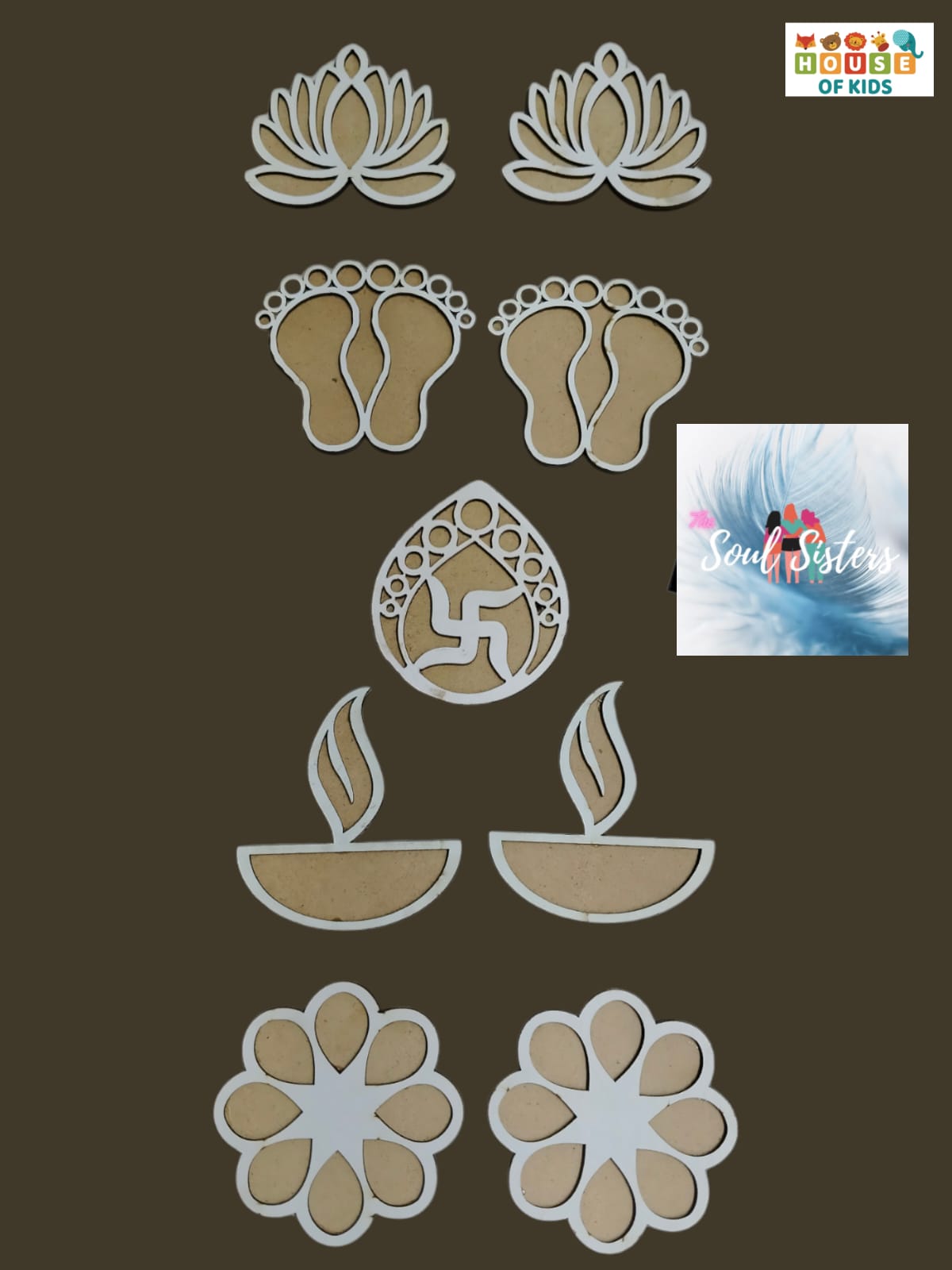 HOK MDF Rangoli Stencil Set- Pack of 9pc