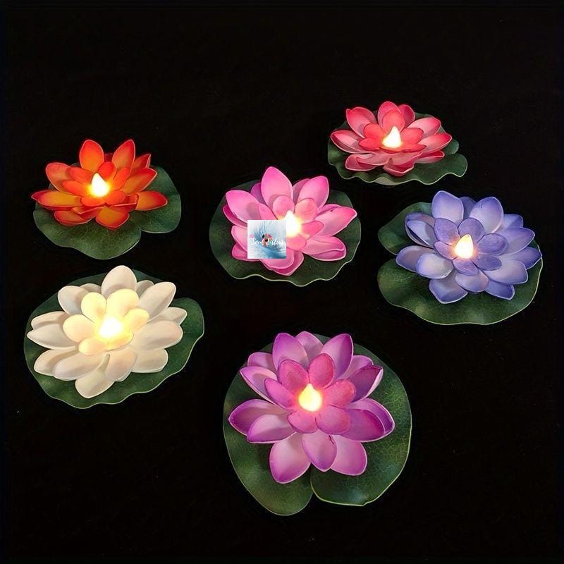 HOK LED Floating Lotus with water Sensor- Pack of 6pc