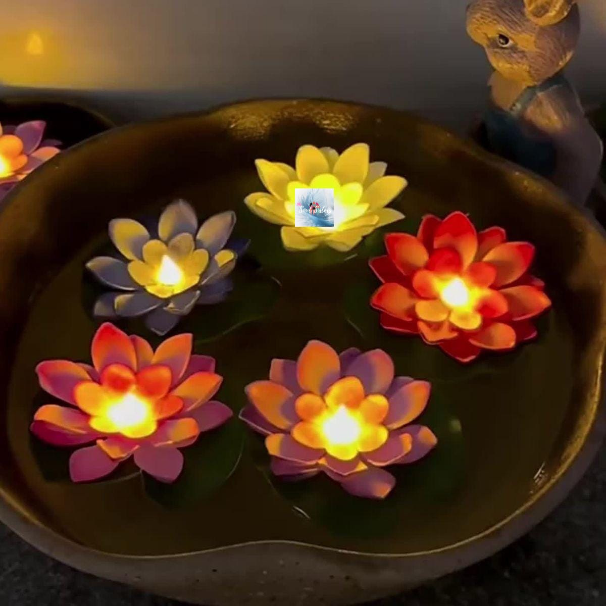 HOK LED Floating Lotus with water Sensor- Pack of 6pc