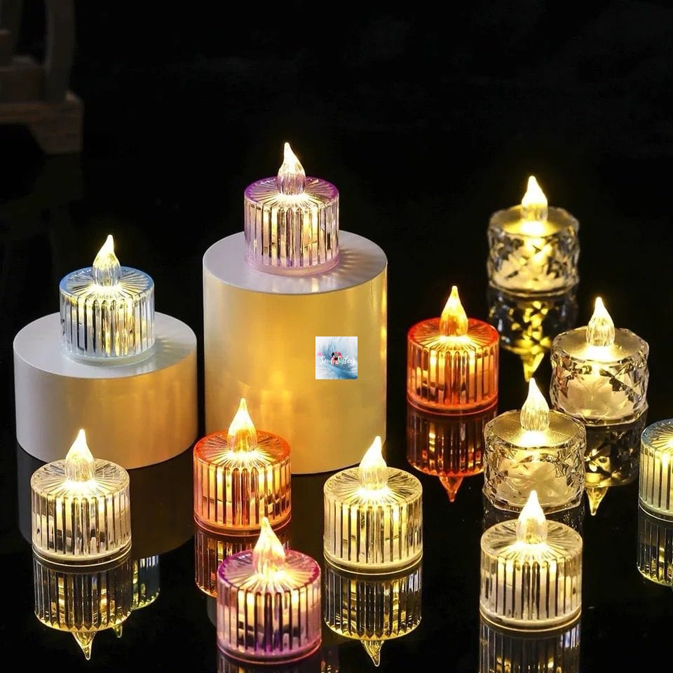 HOK Transparent Crystal LED Tealight Candles- Pack of 6pc