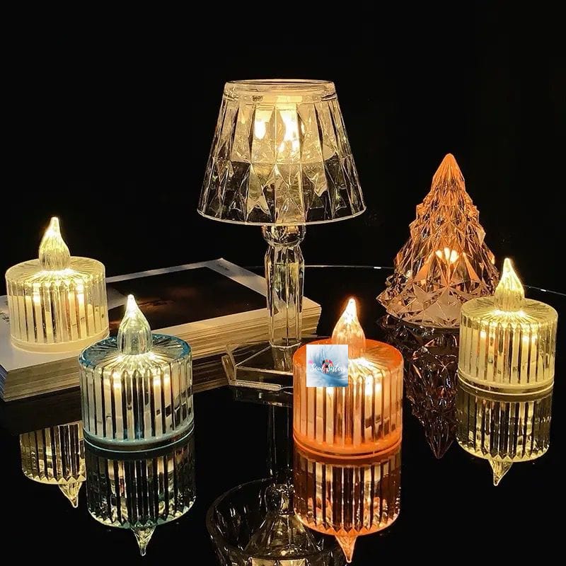 HOK Transparent Crystal LED Tealight Candles- Pack of 6pc