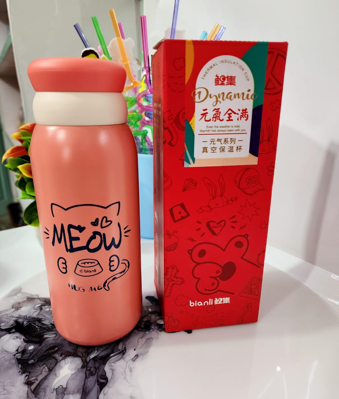 HOK Peach Meow Stainless Steel Insulated Bottle