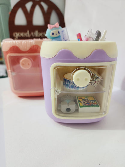 HOK Kawaii Pen Stand with Mini Cupboard and DIY Sticker Sheet