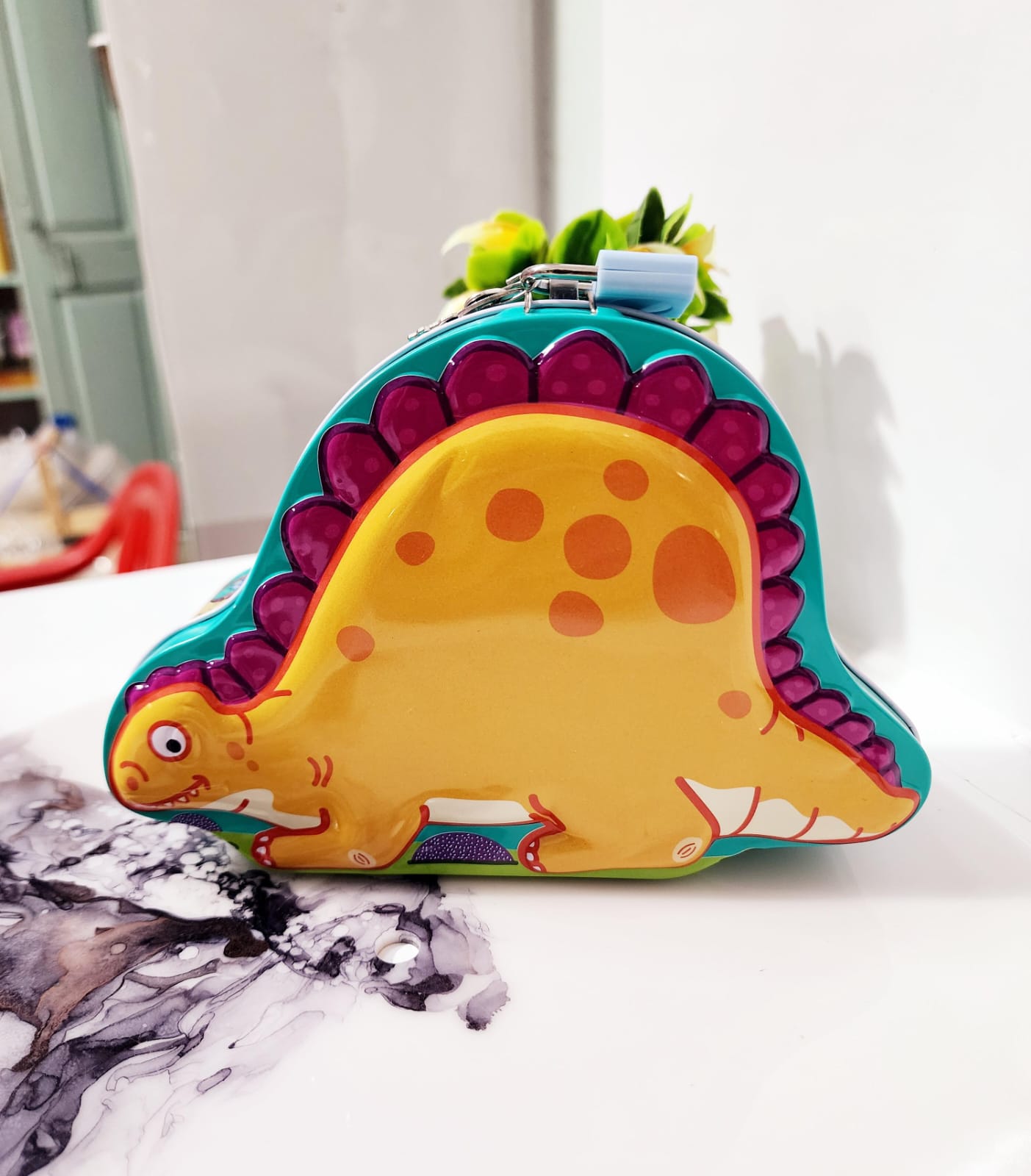 HOK Dinosaur Money Box Safe Piggy Bank with Lock, Savings Bank for Kids, Made of Tin Metal