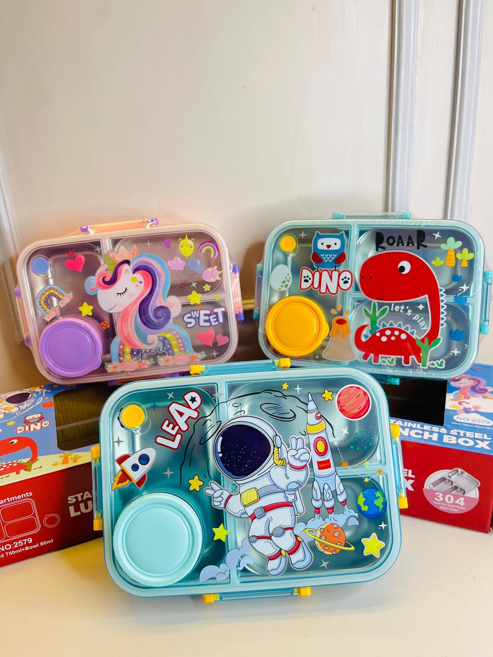 HOK 3 Compartment Stainless Steel Lunch Box with Small Box