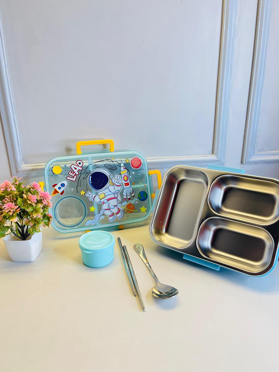 HOK 3 Compartment Stainless Steel Lunch Box with Small Box