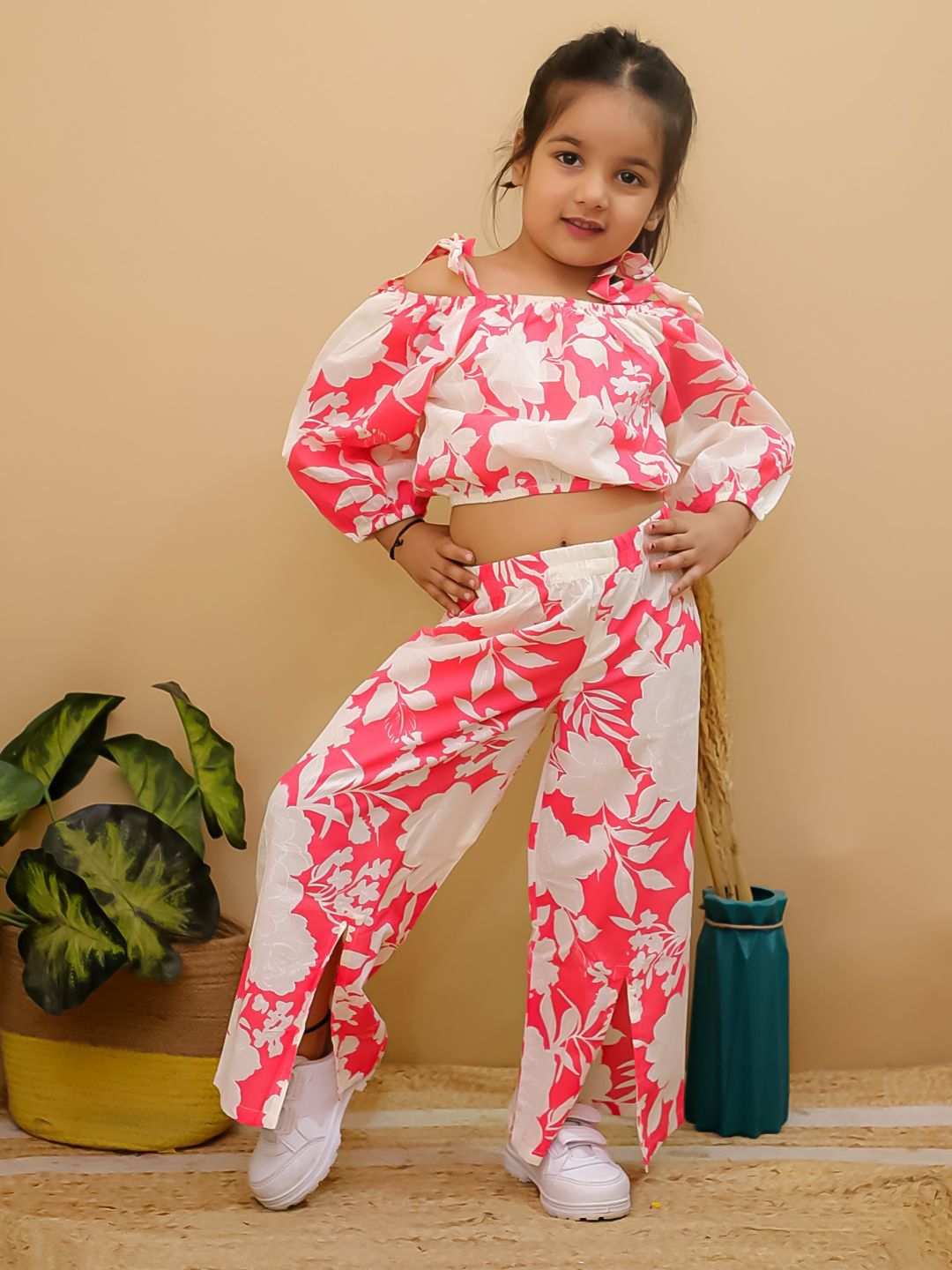 HOK Girl's Off-shoulder Plazo Coord Set