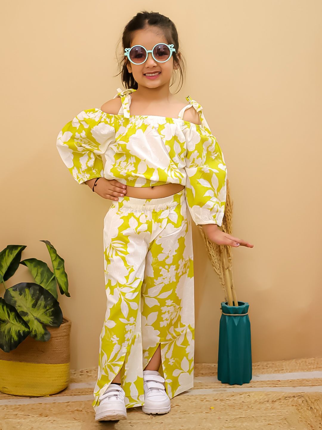 HOK Girl's Off-shoulder Plazo Coord Set