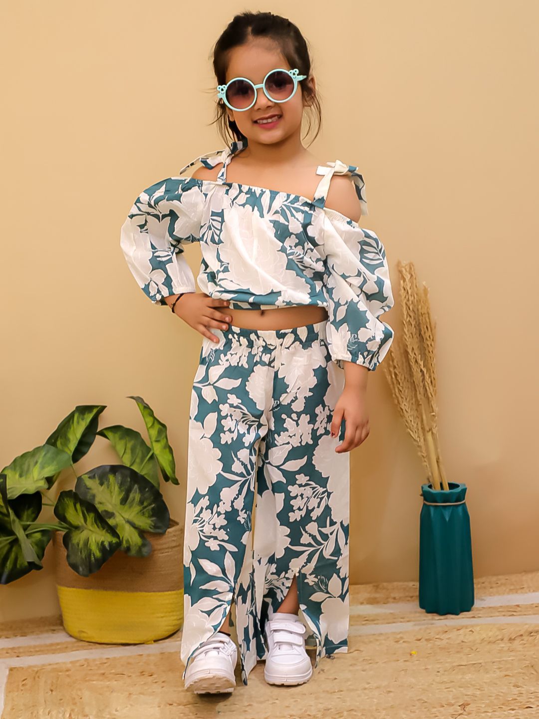 HOK Girl's Off-shoulder Plazo Coord Set