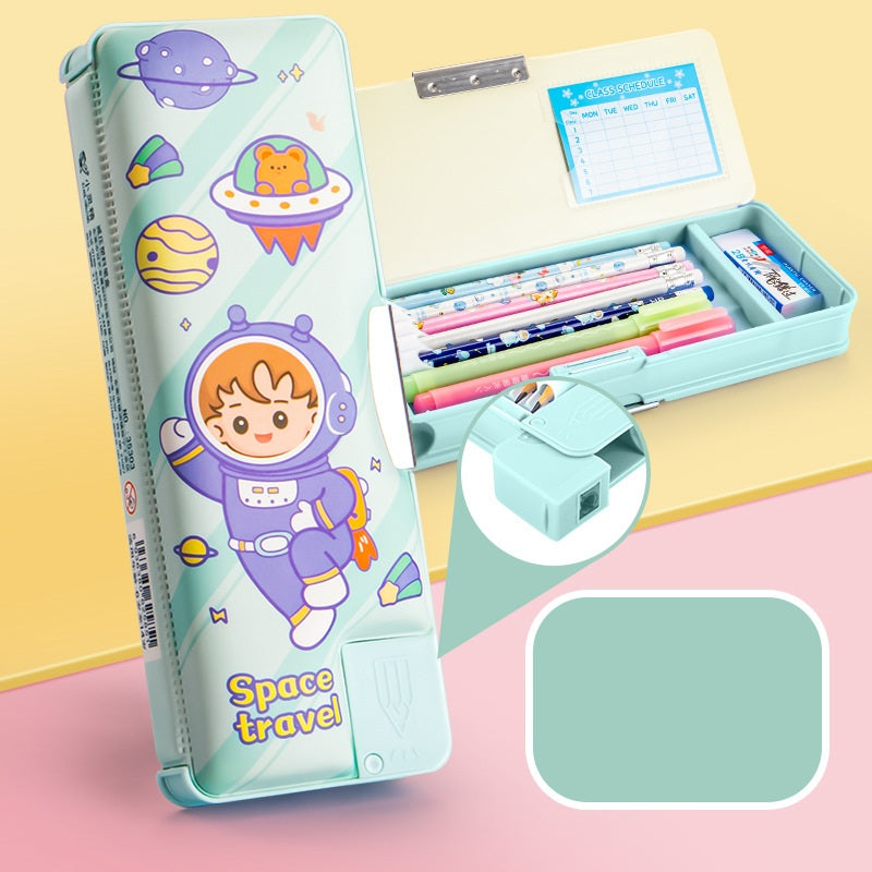 HOK Magnetic Pencil Box for Kids – Alice & Mimi Stationery Organizer with Compartments & Built-in Sharpener